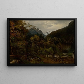 Alexander Brodszky - Mountain Landscape with Wooden Huts.webp