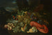 a basket of lemons, asparagus, peaches, a melon, plums, grapes, and other fruits with a lobster in a landscape - Alexander Coosemans — artwork view