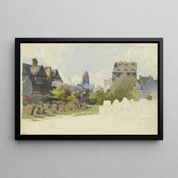 View of the Jewish cemetery on Battonn Street in Frankfurt am Main towards Saint-Barthélemy - Alexander Gwinner — framed artwork on a wall
