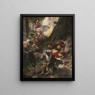 The discovery of hot springs by Charles IV - Alexander Jakesch — framed artwork on a wall