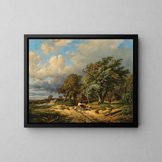 a Herd of Animals Returning Home Before the Storm - Alexander Joseph Daiwaille — framed artwork on a wall