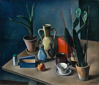 Grand nature morte avec cruches et boîte à thé rouge - Alexander Kanoldt — artwork view