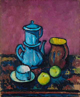 Still life with coffeeware and apples - Alexander Kanoldt — artwork view