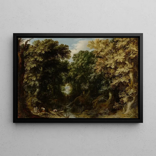 Au cœur de la forêt avec une perspective - Alexander Keirincx — framed artwork on a wall