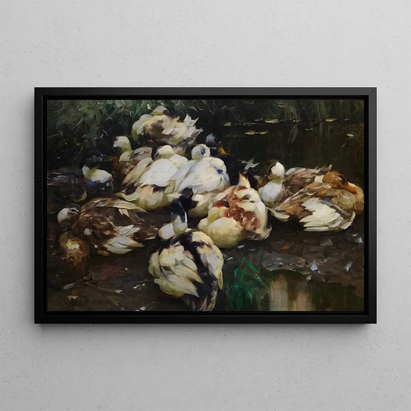 ducks in the water - Alexander Koester — framed artwork on a wall
