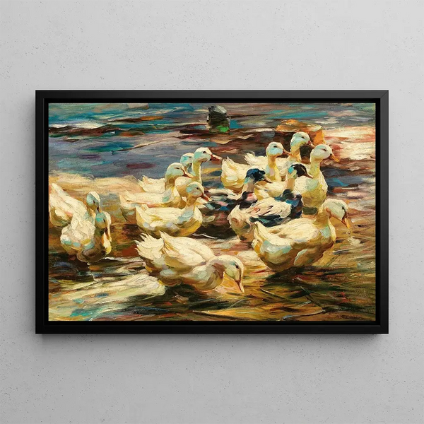 Canards sortant de l'eau - Alexander Koester — framed artwork on a wall
