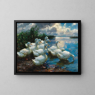 Canards au bord d'un lac - Alexander Koester — framed artwork on a wall