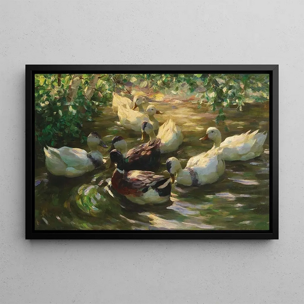 Ducks on a Pond - Alexander Koester — framed artwork on a wall