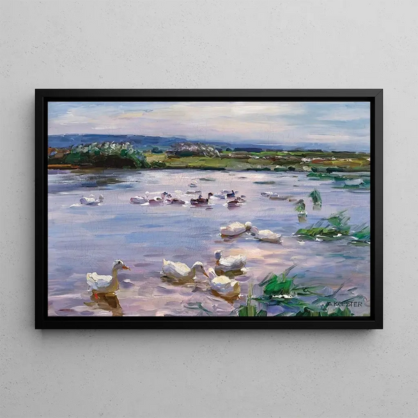 Ducks by the lake - Alexander Koester — framed artwork on a wall