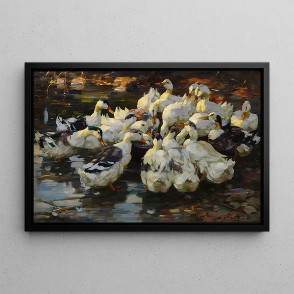 Ducks at Frenapf duck feeding - Alexander Koester — framed artwork on a wall