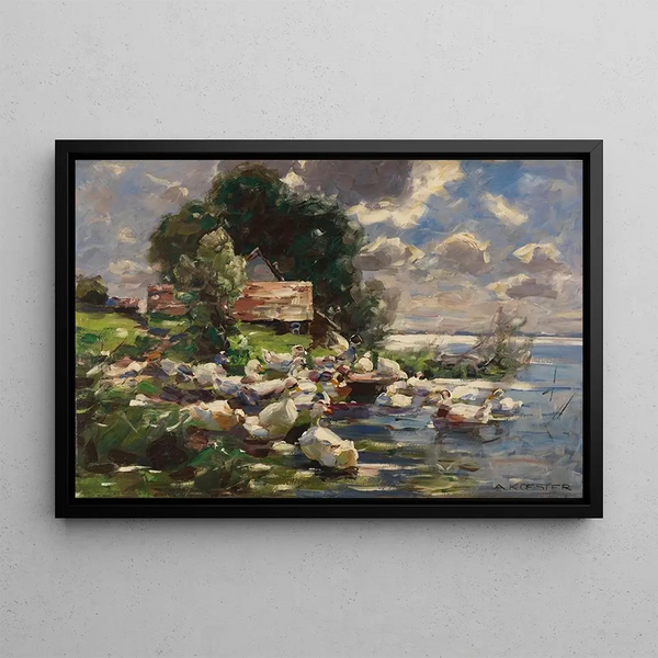 Ducks at the Lake - Alexander Koester — framed artwork on a wall