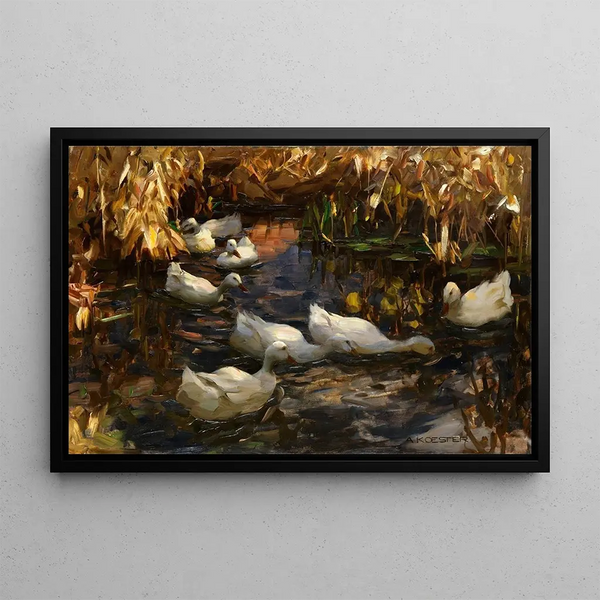 Ducks by the pond - Alexander Koester — framed artwork on a wall