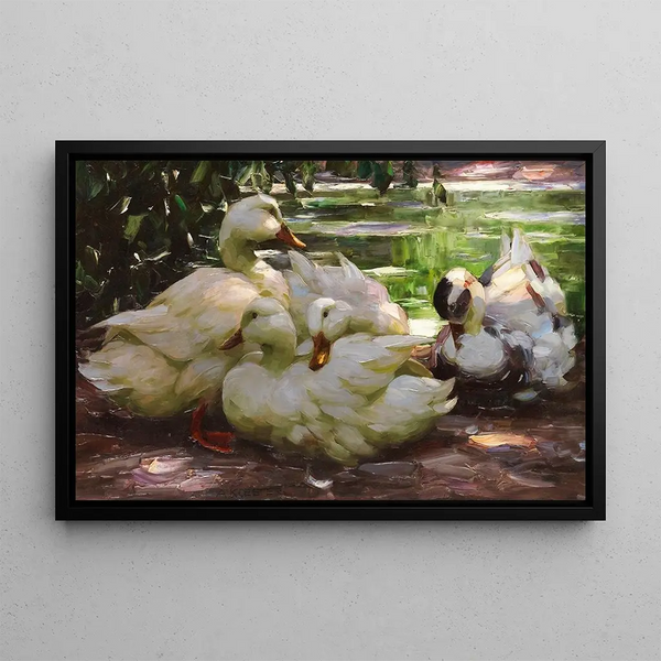 Canards au bord de l'eau - Alexander Koester — framed artwork on a wall