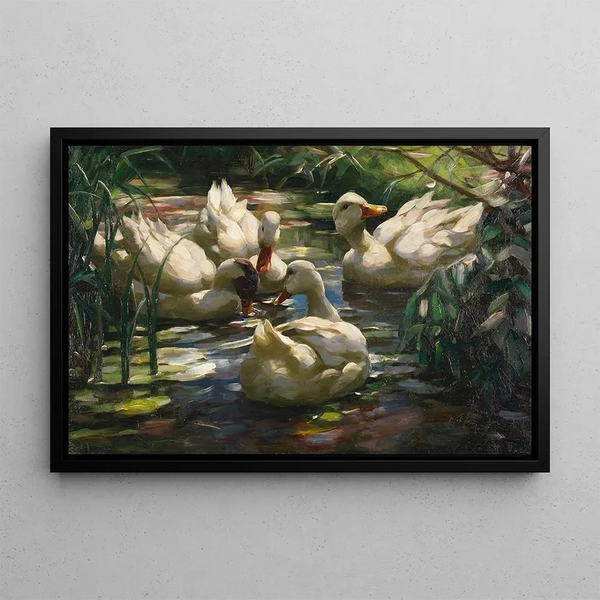 Ducks on the Forest Pond - Alexander Koester — framed artwork on a wall