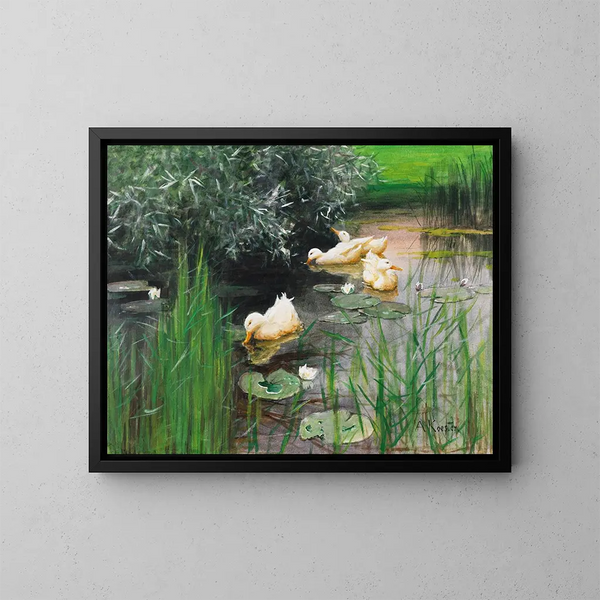 Ducks in the Lily Pond - Alexander Koester — framed artwork on a wall