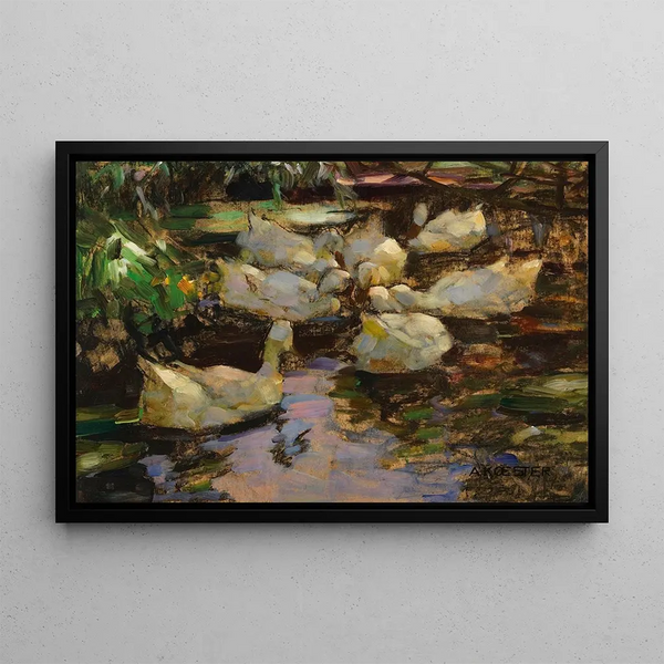 Ducks in the water without sun - Alexander Koester — framed artwork on a wall
