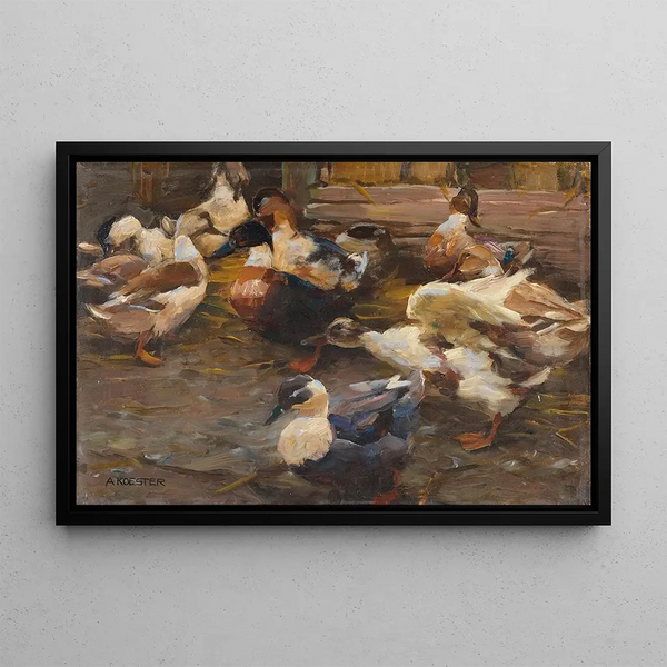 Canards devant l'étable - Alexander Koester — framed artwork on a wall
