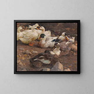 New ducks by the pond - Alexander Koester — framed artwork on a wall
