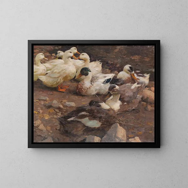 New ducks by the pond - Alexander Koester — framed artwork on a wall