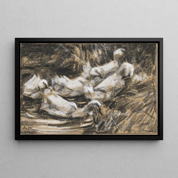 Six Canards au Bord du Roseau - Alexander Koester — framed artwork on a wall