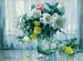 Still life with white and yellow roses in a glass vase - Alexander Koester — artwork view