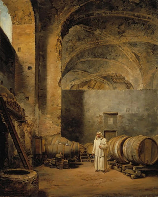 a monk in a ruined cellar transformed into a wine cellar - Alexander Laurus — artwork view