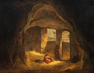 Italian peasant painting in an ancient cave in the Tarpeian rock - Alexander Laurus — artwork view