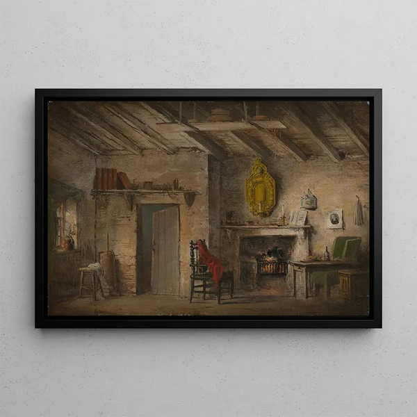 Scene decor painting for Heart of Midlothian, Deans cottage - Alexander Nasmyth — framed artwork on a wall
