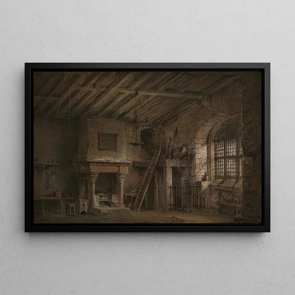 Scene decor painting of Cœur de Midlothian, Tolbooth prison - Alexander Nasmyth — framed artwork on a wall