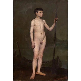 Boy with an Oar - Alexander Nikanorovich Novoskoltsev — framed artwork on a wall