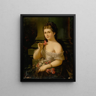 Young woman with bouquet - Alexander Nyulassy — framed artwork on a wall