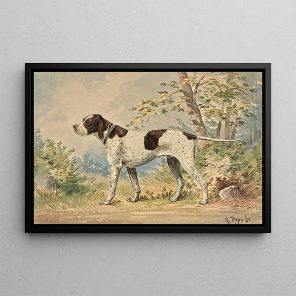 Pointer English standing facing left - Alexander Pope Jr — framed artwork on a wall