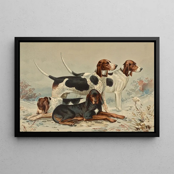 Three hunting dogs with a hunting dog - Alexander Pope Jr — framed artwork on a wall