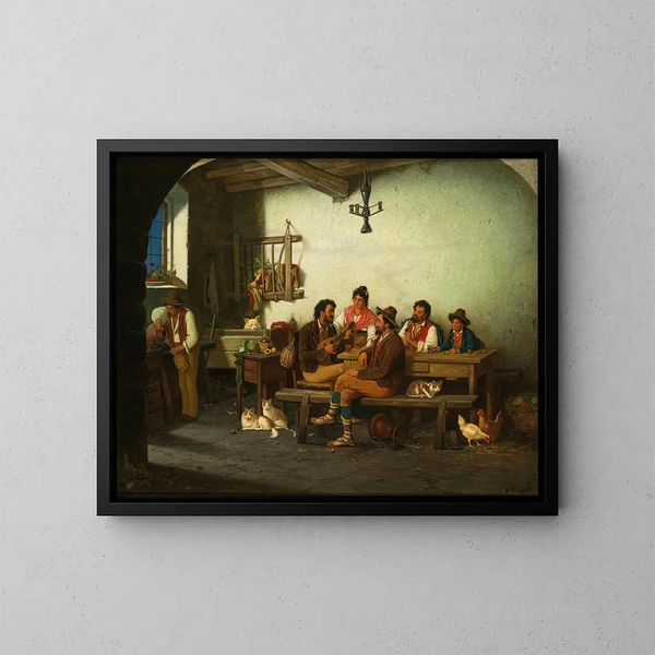 A feast in a Roman tavern - Alexander Rizzoni — framed artwork on a wall