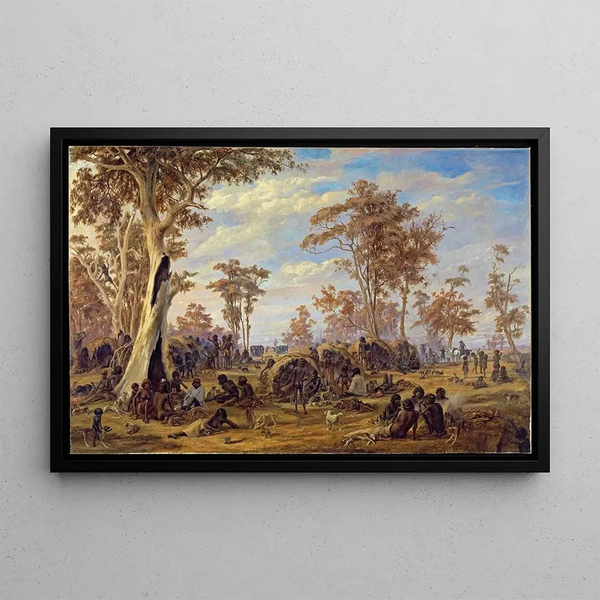 Adelaide, a tribe of natives on the banks of the Torrens River - Alexander Schramm — framed artwork on a wall
