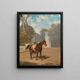 A Lady on Horseback - Alexander von Bensa — framed artwork on a wall