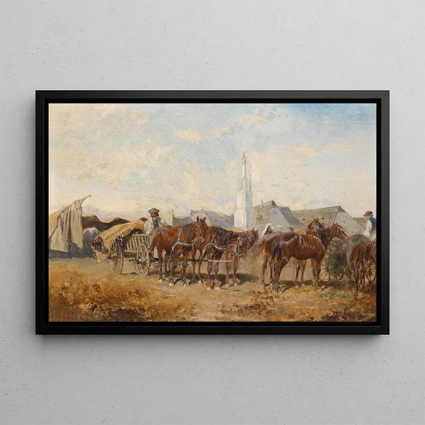 Market Day Painting in Szolnok - Alexander von Bensa — framed artwork on a wall