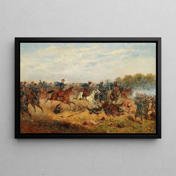 La Charge des uhlans de Trani à la bataille de Custoza - Alexander von Bensa — framed artwork on a wall