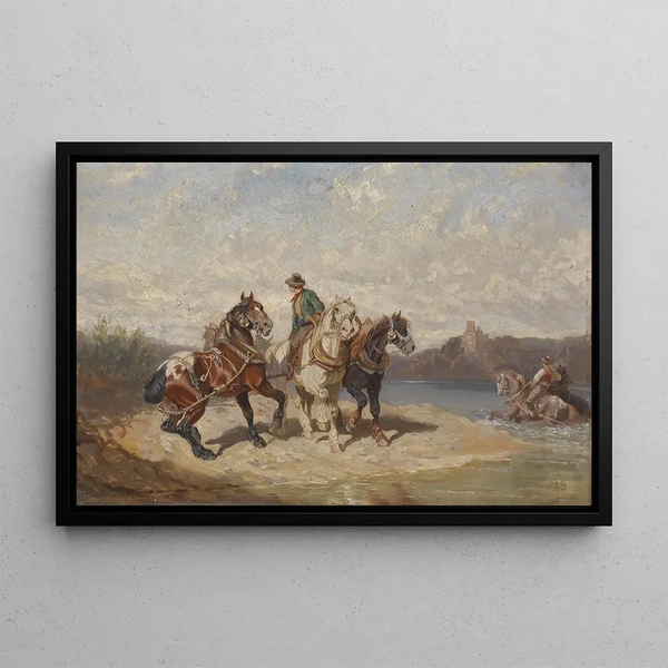 Horses of the Towpath on the Danube - Alexander von Bensa — framed artwork on a wall