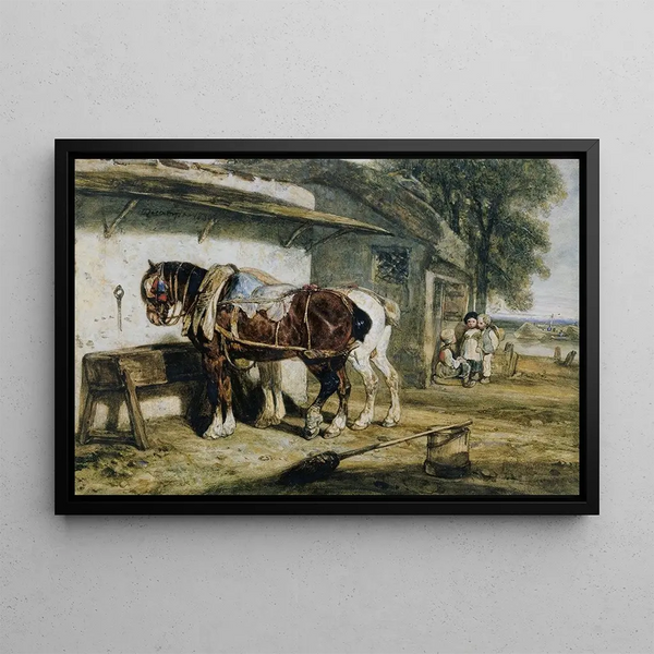 Draft Horses - Alexandre-Gabriel Decamps — framed artwork on a wall