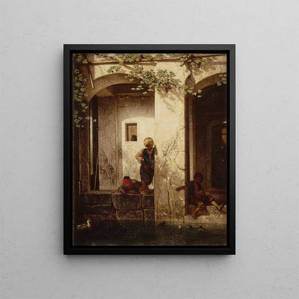 Children of the Turks at a Fountain - Alexandre-Gabriel Decamps — framed artwork on a wall