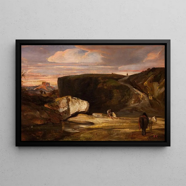 Landscape with the Good Samaritan - Alexandre-Gabriel Decamps — framed artwork on a wall