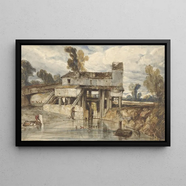 Landscape with Watermill - Alexandre-Gabriel Decamps — framed artwork on a wall