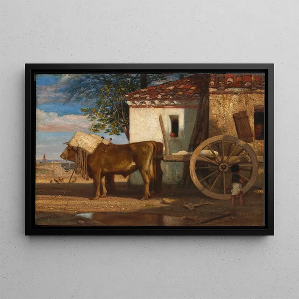 Bœufs devant une ferme au Verrier - Alexandre-Gabriel Decamps — framed artwork on a wall