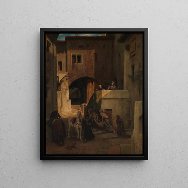 The Good Samaritan - Alexandre-Gabriel Decamps — framed artwork on a wall