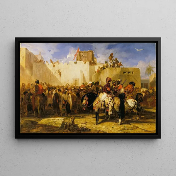 The Punishment of the Hooks - Alexandre-Gabriel Decamps — framed artwork on a wall