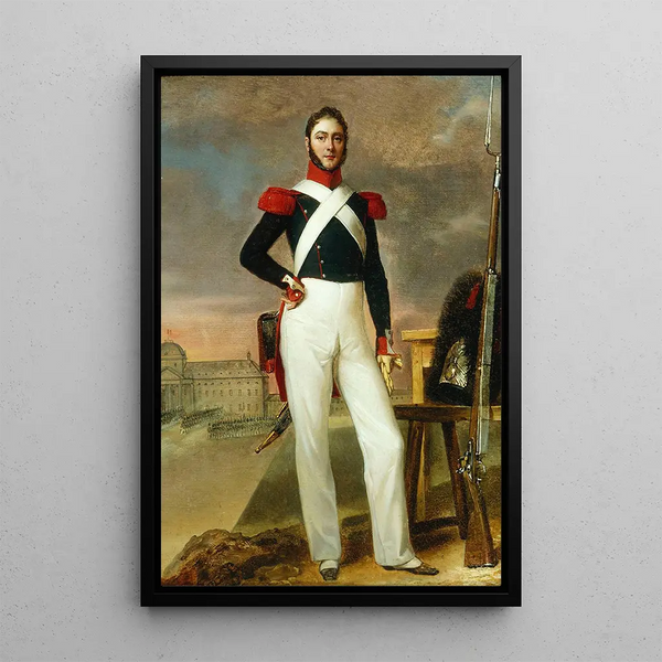 Marine Painting Burty Merchant of New Arrivals in Grenadier Uniform - Alexandre-Jean Dubois-Drahonet — framed artwork on a wall