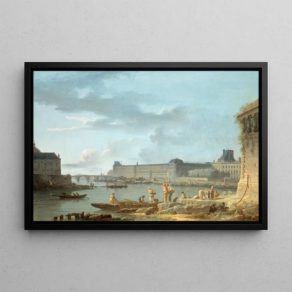 Le Pont Royal and the Louvre seen from the terre-plein of the Pont-Neuf - Alexandre-Jean Noël — framed artwork on a wall