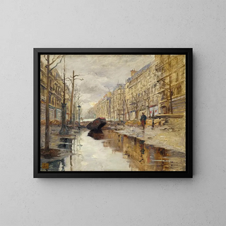 Le boulevard Haussmann during the 1910 floods - Alexandre Bloch — framed artwork on a wall