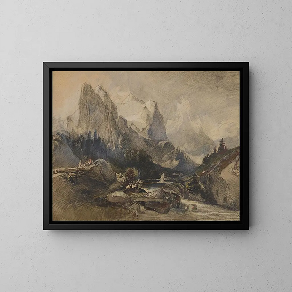The Wetterhorn in the Bernese Oberland - Alexandre Calame — framed artwork on a wall